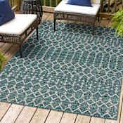 JONATHAN Y Lighting Santa Monica 4' x 6' Polypropylene Moroccan & Tribal, Southwestern, and Trellis Indoor/Outdoor Rectangular Area Rug Teal / Gray