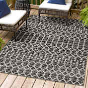 JONATHAN Y Lighting Santa Monica 4' x 6' Polypropylene Moroccan & Tribal, Southwestern, and Trellis Indoor/Outdoor Rectangular Area Rug Black / Gray