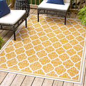 JONATHAN Y Lighting Santa Monica 5-1/4' x 7-1/2' Polypropylene Border, Geometric, and Trellis Indoor/Outdoor Rectangular Area Rug Yellow / Cream