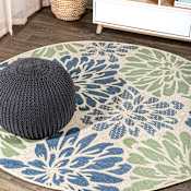 JONATHAN Y Lighting Santa Monica 6-1/2' x 6-1/2' Polypropylene Botanical Indoor/Outdoor Area Rug Navy / Green