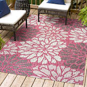 JONATHAN Y Lighting Santa Monica 7-3/4' x 10' Polypropylene Botanical Indoor/Outdoor Rectangular Area Rug Fuchsia / Light Gray