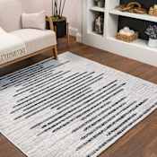 JONATHAN Y Lighting Santa Monica 9' x 9' Geometric, Moroccan & Tribal, and Striped Indoor/Outdoor Square Area Rug Ivory / Black