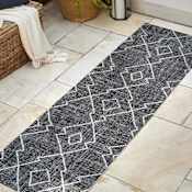 JONATHAN Y Lighting Santa Monica 2-1/4' x 10' Polypropylene Transitional Indoor / Outdoor Rectangle Area Rug Black / Ivory