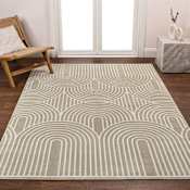 JONATHAN Y Lighting Sandstone 7-3/4' x 10' Polyester Abstract, Geometric, and Striped Indoor Area Rug Beige / Cream