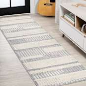 JONATHAN Y Lighting Santa Theresa 2-1/4' x 8' Shag Polypropylene Abstract, Moroccan & Tribal, and Striped Indoor Runner Cream / Gray