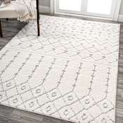 JONATHAN Y Lighting Santa Theresa 4' x 6' Shag Polypropylene Moroccan & Tribal and Trellis Indoor Rectangular Area Rug Cream / Gray