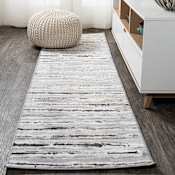 JONATHAN Y Lighting Silk Orchid 2' x 10' Polypropylene Solid and Striped Indoor Runner Gray / Black