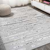 JONATHAN Y Lighting Silk Orchid 5' x 8' Polypropylene Solid and Striped Indoor Area Rug Gray / Black