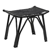 JONATHAN Y Lighting Gabriel 17.7" Wide Handcrafted Rattan/Teak Wood Curved Seat Accent Stool Black