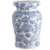 JONATHAN Y Lighting 12" Wide Ceramic Framed Coastal Accent Garden Stool White / Blue