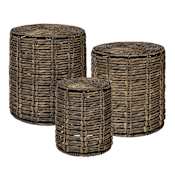 JONATHAN Y Lighting Zaria 3 Piece Metal and Rope Top Metal and Water Hyacinth Table Set Brown