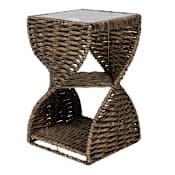 JONATHAN Y Lighting Suraya 15" Square Glass Top Metal and Water Hyacinth Table Brown