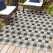 JONATHAN Y Lighting Tuscan Sun 4' x 6' Polypropylene Geometric and Plaid Indoor/Outdoor Area Rug Black / Cream