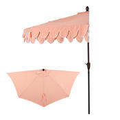 JONATHAN Y Lighting Terrace Arc Outdoor Free Standing Patio Umbrella with Tilt Function Coral Pink / White / Dark Brown