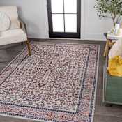 JONATHAN Y Lighting Washable 7-3/4' x 10' Chenille Vintage Indoor Area Rug Beige / Red / Blue