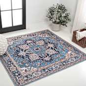 JONATHAN Y Lighting Washable 6' x 6' Border Indoor Square Area Rug Blue / Beige