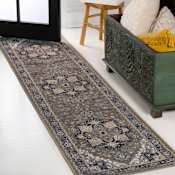 JONATHAN Y Lighting Washable 2' x 8' Chenille Vintage Indoor Runner Green / Navy / Cream