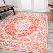 JONATHAN Y Lighting Washable 5-1/4' x 7-1/2' Chenille Vintage Indoor Area Rug Orange / Cream