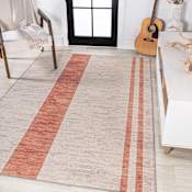 JONATHAN Y Lighting Washable 4' x 6' Polypropylene Striped Indoor Rectangular Area Rug Ivory / Pink