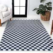 JONATHAN Y Lighting Washable 8-3/4' x 12' Chenille Geometric, Plaid, and Traditional Indoor Rectangular Area Rug Dark Blue / White