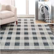 JONATHAN Y Lighting Washable 3' x 5' Polyester Plaid Indoor Rectangular Area Rug Light Gray / Dark Gray / Cream