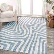 JONATHAN Y Lighting Washable 5-1/4' x 7-1/2' Polyester Abstract, Geometric, and Striped Indoor Rectangular Area Rug Blue / Cream