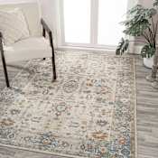 JONATHAN Y Lighting Washable 7-3/4' x 10' Polyester Border and Traditional Indoor Rectangular Area Rug Cream / Terra