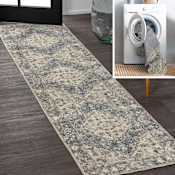 JONATHAN Y Lighting Washable 2' x 7-3/4' Polyester Border Indoor Runner Blue / Cream