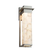 Justice Design Group Alabaster Rocks Single Light 16-1/2" High Integrated 3000K LED Outdoor Wall Sconce with Shaved Alabaster Rock Cast Resin Shade Brushed Nickel