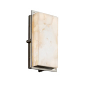 Justice Design Group Alabaster Rocks Single Light 12" High Integrated 3000K LED Outdoor Wall Sconce with Shaved Alabaster Rock Cast Resin Shade - ADA Compliant Brushed Nickel