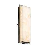 Justice Design Group Alabaster Rocks Single Light 18" High Integrated 3000K LED Outdoor Wall Sconce with Shaved Alabaster Rock Cast Resin Shade - ADA Compliant Brushed Nickel