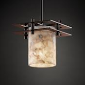 Justice Design Group Alabaster Rocks! 1 Light Mini Pendant with Rigid Stem Kit and Cylindrical Shade with Flat Rim Dark Bronze