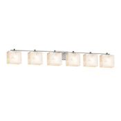 Justice Design Group Alabaster Rocks! 6 Light 56" Wide Bathroom Vanity Light with Shaved Alabaster Rock in Resin Rectangular Shades Brushed Nickel