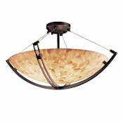 Justice Design Group Alabaster Rocks 28" Round Bowl Semi Flush Mount Ceiling Fixture Dark Bronze
