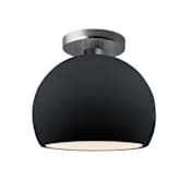 Justice Design Group Radiance 7" Wide Semi-Flush Globe Ceiling Fixture with a Ceramic Gloss Black and White Shade Brushed Nickel
