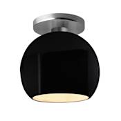 Justice Design Group Radiance 10" Wide Semi-Flush Globe Ceiling Fixture with a Ceramic Gloss Black Shade Brushed Nickel