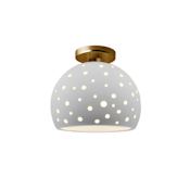 Justice Design Group Perforated Globe 10" Wide Semi-Flush Ceiling Fixture with Bisque Shade Brushed Brass