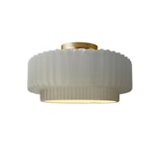 Justice Design Group Radiance Collection - Pleated Tier 12" Wide Semi-Flush Ceiling Fixture with Matte White Shade Brushed Brass