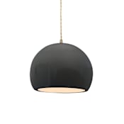 Justice Design Group Radiance 7" Wide LED Mini Pendant with Twisted Beige Cord and Gloss Gray Shade Antique Brass / Gloss Gray
