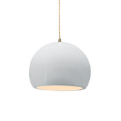 Justice Design Group Radiance 7" Wide LED Mini Pendant with Twisted Beige Cord and Gloss White Shade Antique Brass / Gloss White