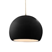 Justice Design Group Radiance 12" Wide LED Pendant with a Ceramic Gloss Black and White Shade Antique Brass