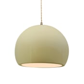 Justice Design Group Radiance 12" Wide LED Pendant with a Ceramic Vanilla Gloss Shade Antique Brass