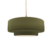 Justice Design Group Radiance Collection - Tier 15" Wide Pendant with Twisted Beige Cord and Matte Green Shade Brushed Brass
