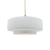 Justice Design Group Radiance Collection - Tier 15" Wide Pendant with Twisted Beige Cord and Gloss White Shade Brushed Brass