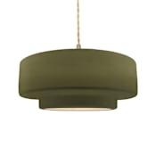 Justice Design Group Radiance Collection - Tier 16" Wide Pendant with Twisted Beige Cord and Matte Green Shade Brushed Brass