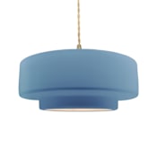 Justice Design Group Radiance Collection - Tier 16" Wide Pendant with Twisted Beige Cord and Sky Blue Shade Brushed Brass