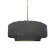 Justice Design Group Radiance Collection - Pleated Tier 15" Wide Pendant with Twisted Beige Cord and Gloss Grey Shade Brushed Brass