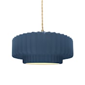 Justice Design Group Radiance Collection - Pleated Tier 15" Wide Pendant with Twisted Beige Cord and Midnight Sky with Matte White Interior Shade Brushed Brass