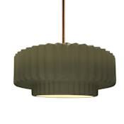 Justice Design Group Radiance Collection - Pleated Tier 15" Wide LED Pendant with Matte Green Shade Brushed Brass