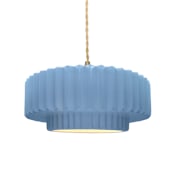 Justice Design Group Radiance Collection - Pleated Tier 15" Wide LED Pendant with Twisted Beige Cord and Sky Blue Shade Brushed Brass